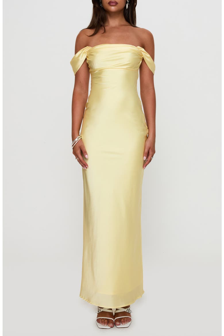 Azura Off the Shoulder Satin Gown, Main, color, YELLOW