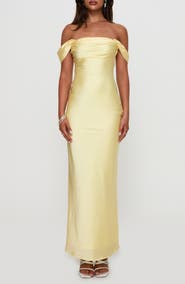 Princess Polly Azura Off the Shoulder Satin Gown