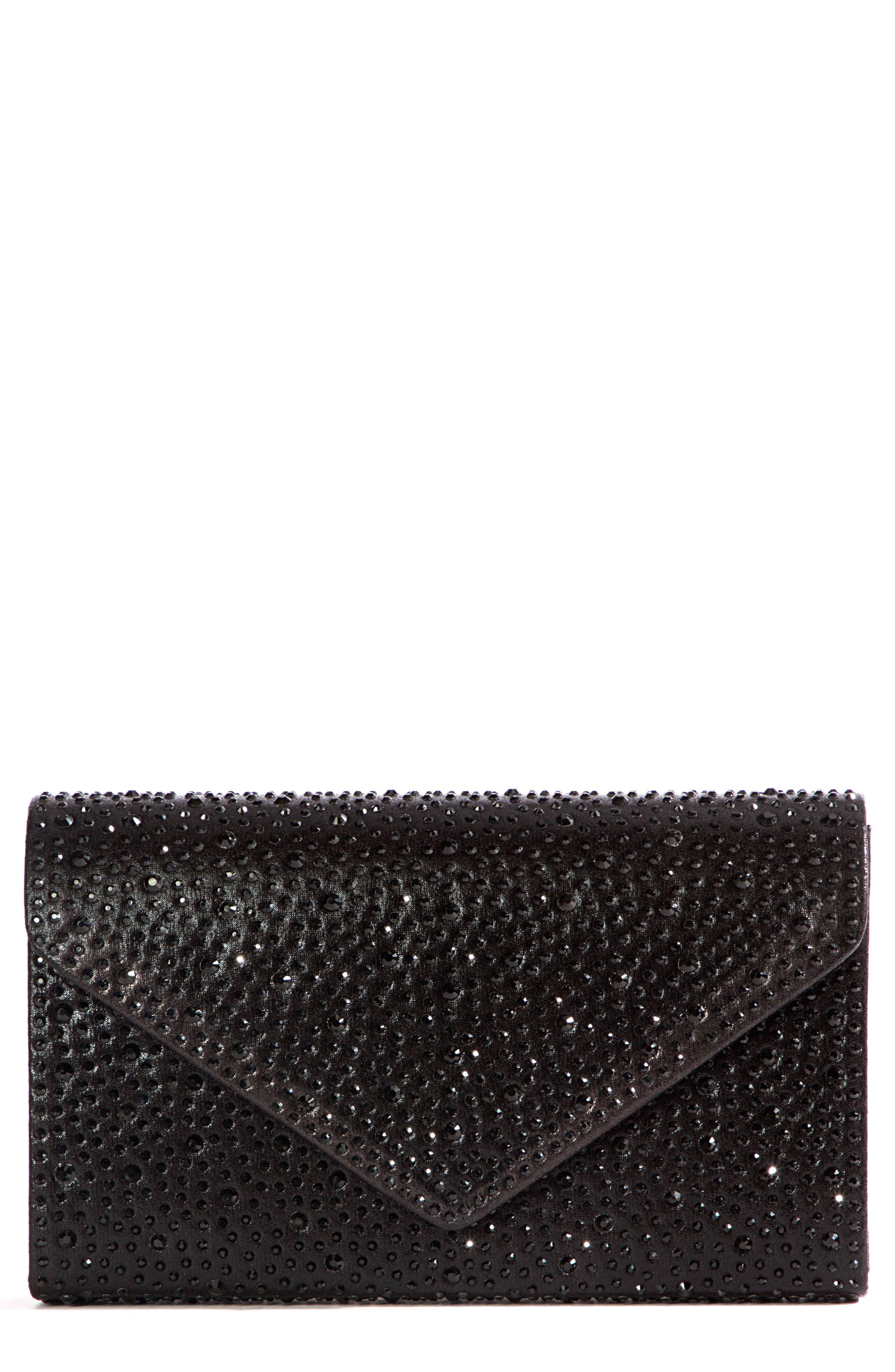 LADY COUTURE Rhinestone Envelope Clutch, Main, color, Black