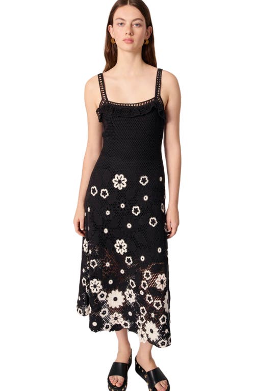 Maje Womens Bicolore Sleeveless Floral-pattern Cotton-crochet Midi Dress In Multi