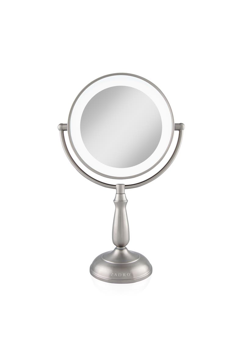 Lighted Makeup Mirror with 12X/1X Magnification & Touch Base Controls, Main, color, Satin Nickel