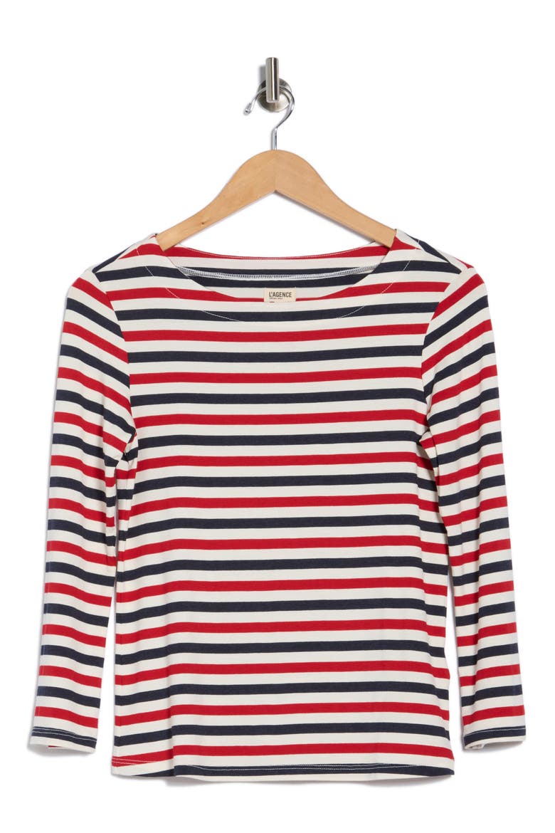 Lucille Stripe Boatneck Top, Alternate, color, NATURAL/ RED/ NAVY STRIPE