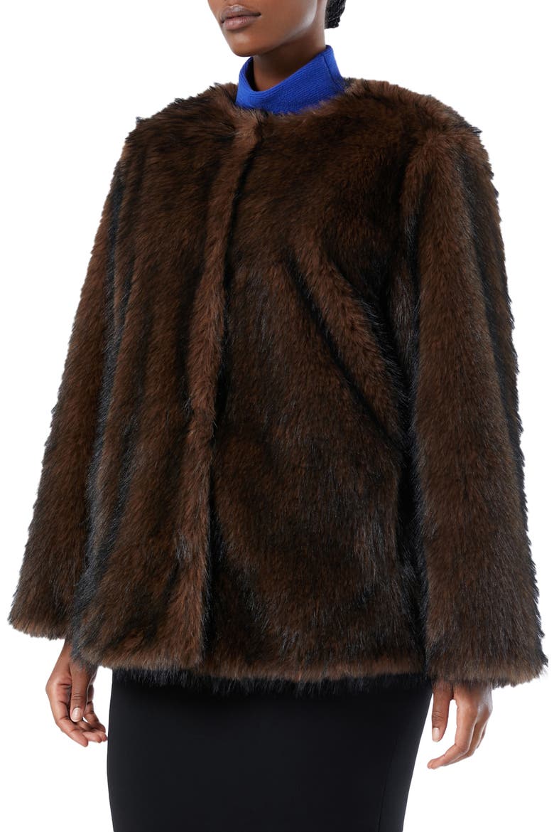 Eccesso Faux Fur Coat, Main, color, CHOCOLATE