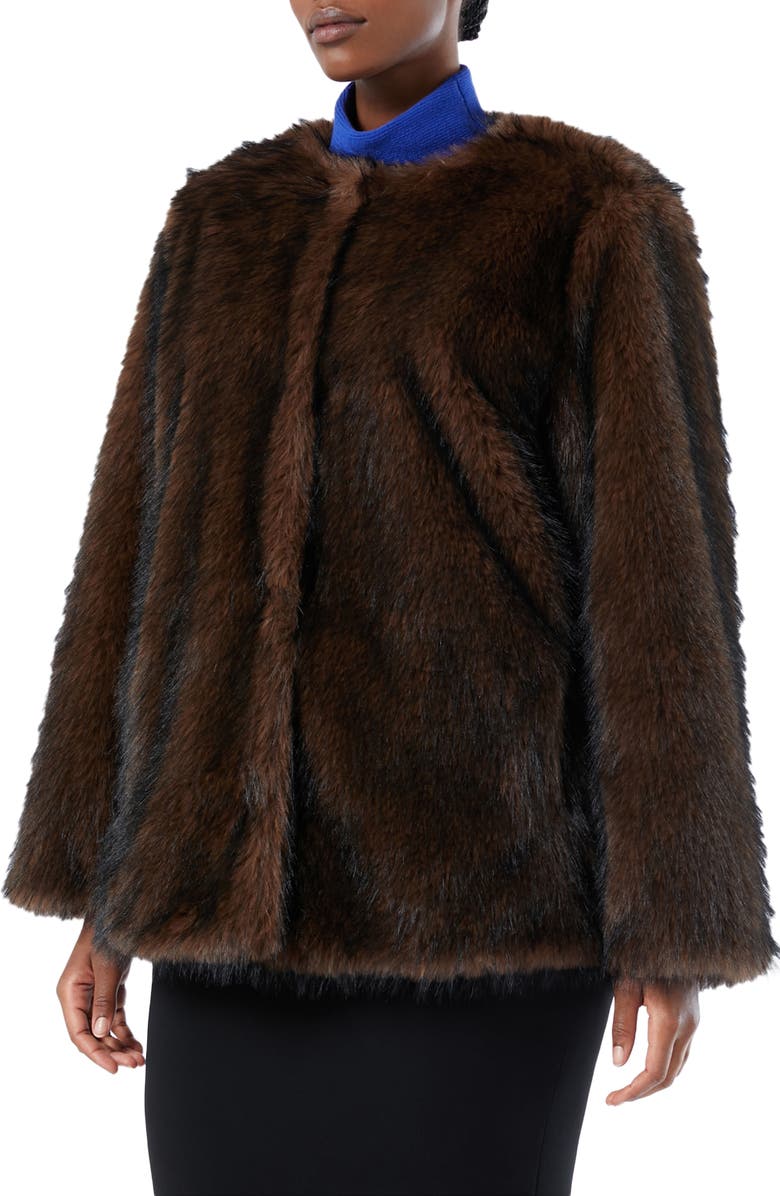 Marina Rinaldi Eccesso Faux Fur Coat, Main, color, Chocolate