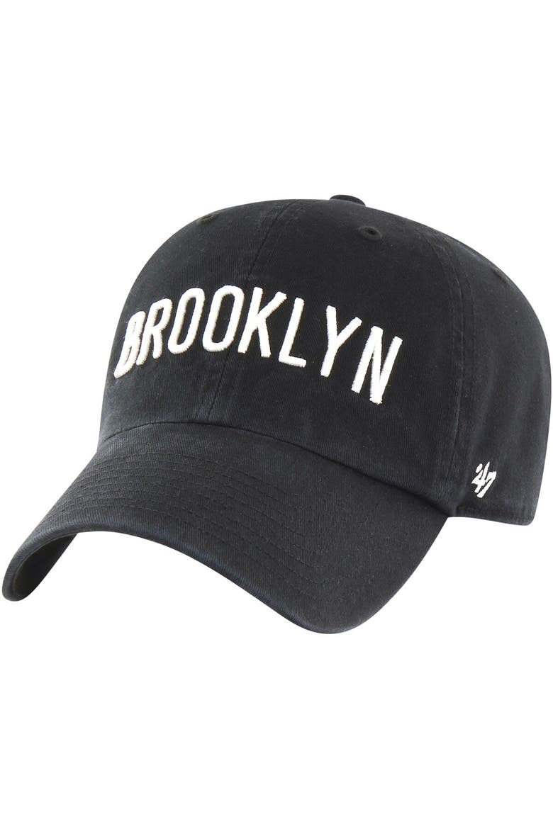 Men's '47 Black Brooklyn Nets Core Wordmark Clean Up Adjustable Hat, Main, color, Black