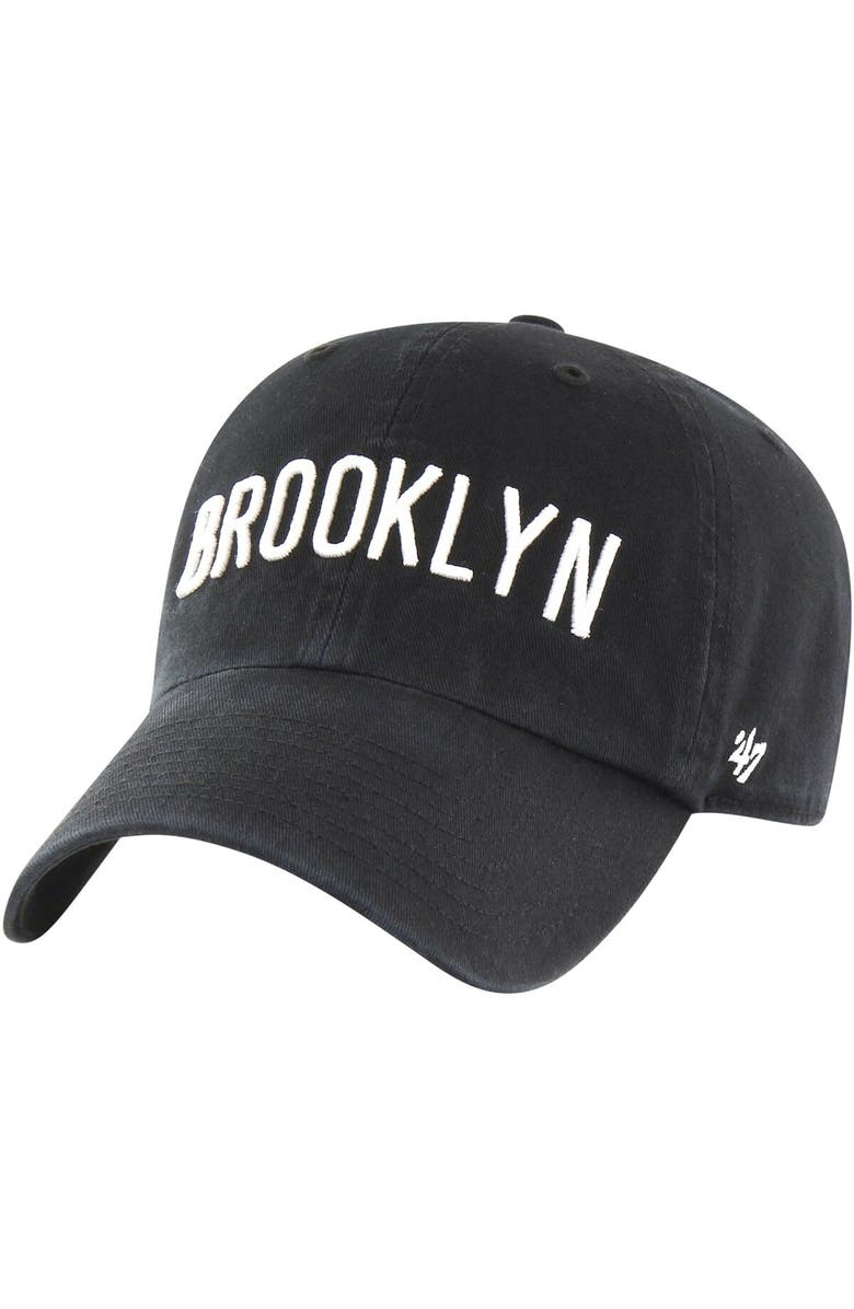 '47 Men's '47 Black Brooklyn Nets Core Wordmark Clean Up Adjustable Hat, Main, color, 