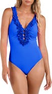 La Blanca Ruffle Plunge One-Piece Swimsuit