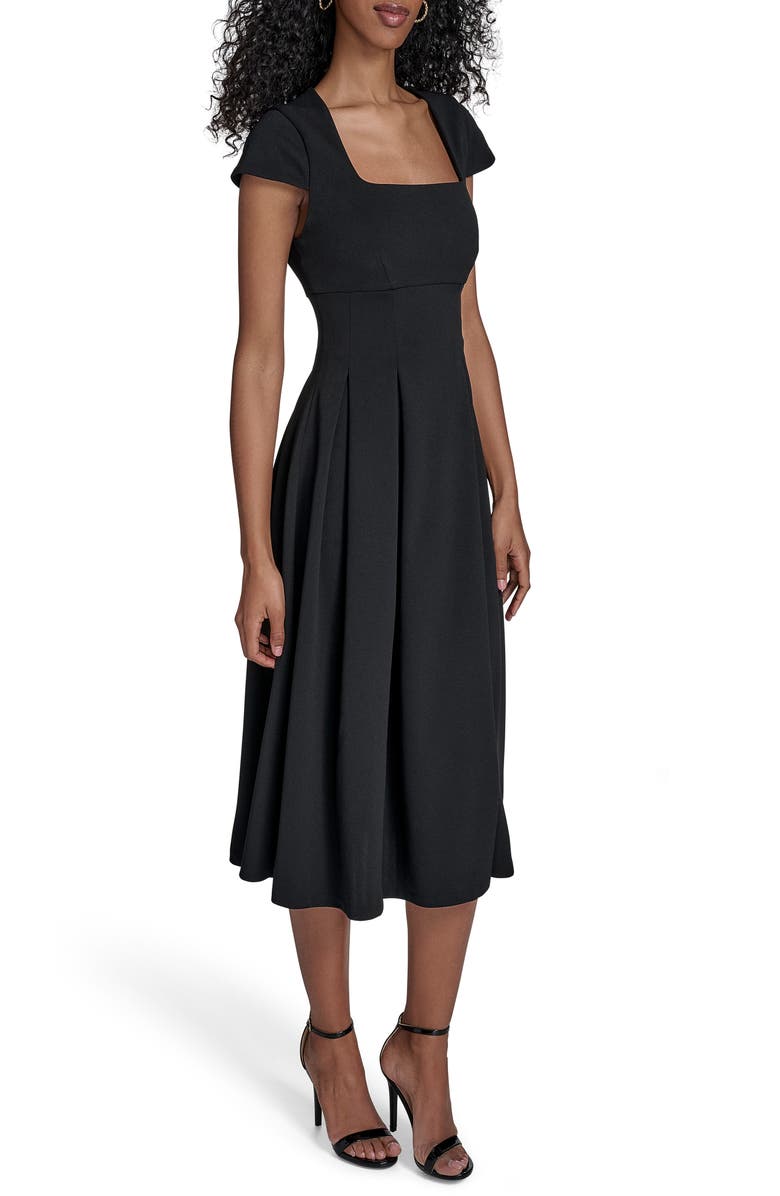 Calvin Klein Short Sleeve Midi Fit & Flare Dress, Alternate, color, Black