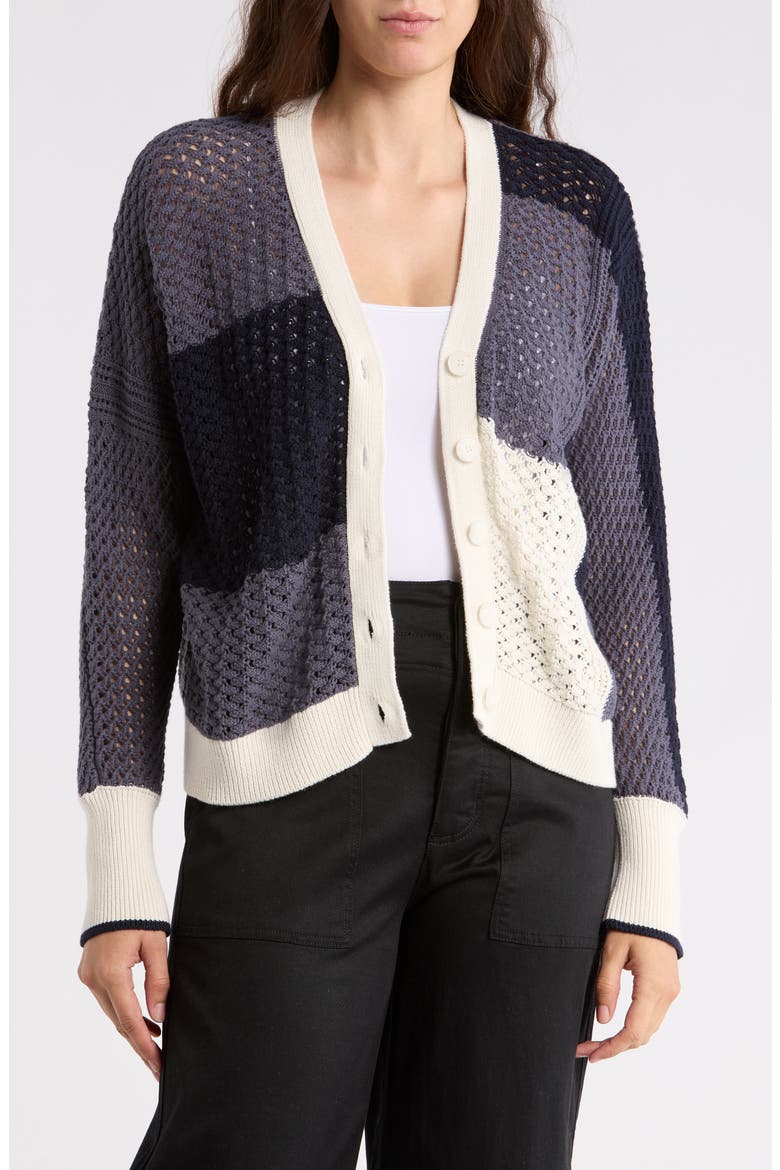 Addy Colorblock Cotton Cardigan, Main, color, NAVY BLUE/ PALE OAK