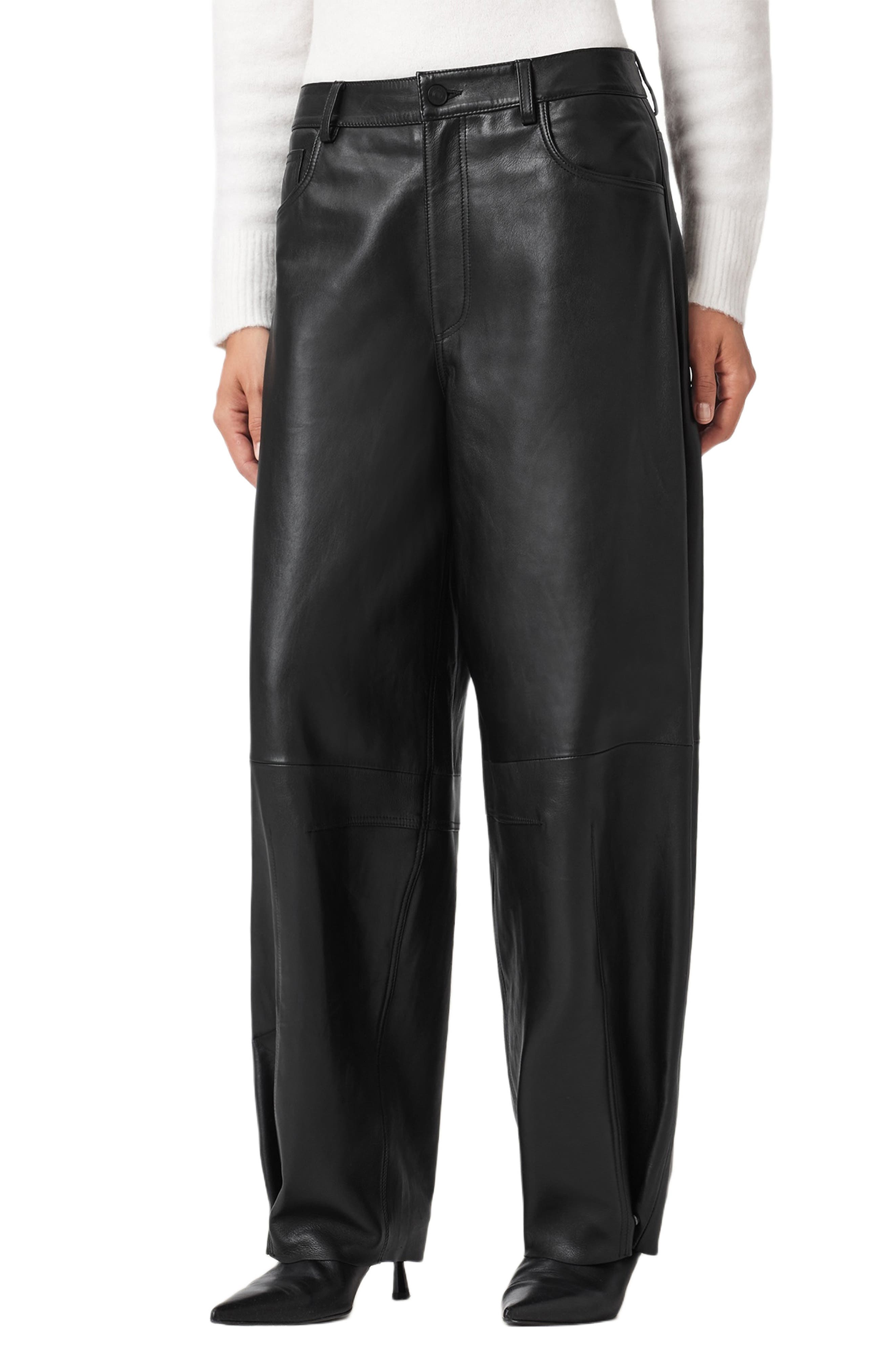 AllSaints Jett Barrel Leg Leather Pants