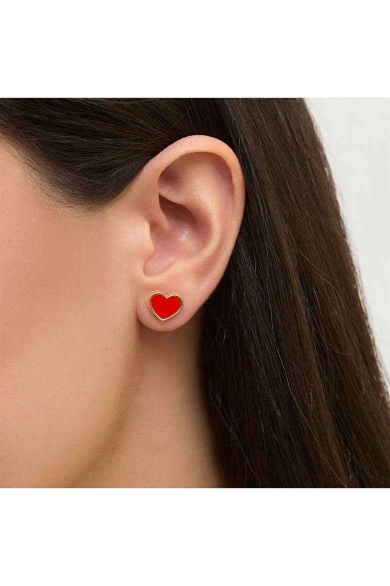 Mickey & Minnie Heart Necklace and Stud Earrings Set, Alternate, color, Red/Black