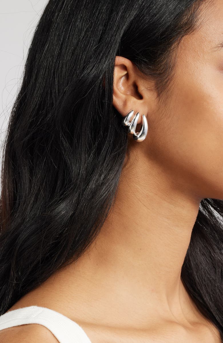 Open Edit Triple Teadrop Stud Earrings, Alternate, color, Silver