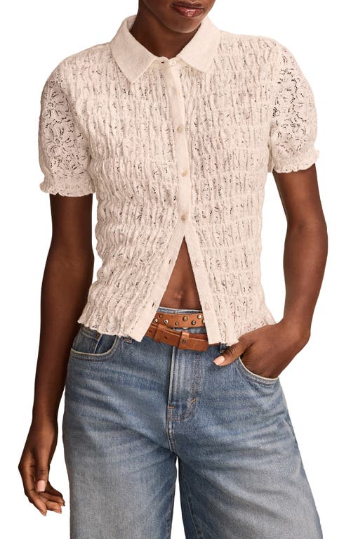 LUCKY BRAND LUCKY BRAND SHORT SLEEVE SMOCKED LACE BUTTON-UP SHIRT 