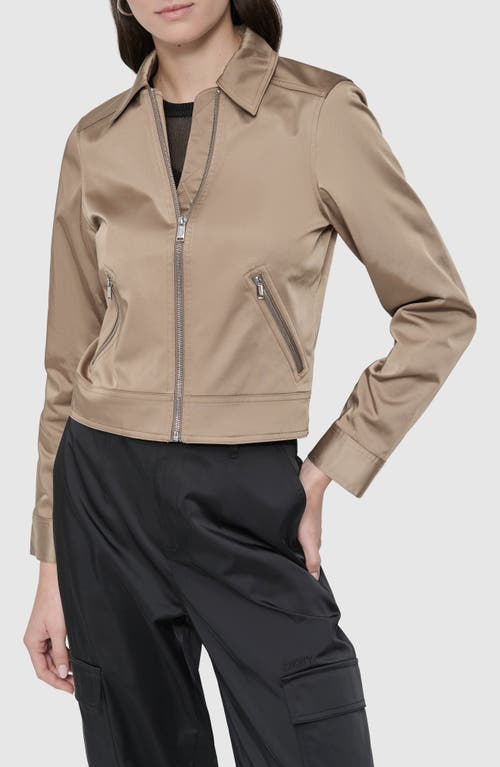 Dkny Sateen Trucker Jacket In Taupe