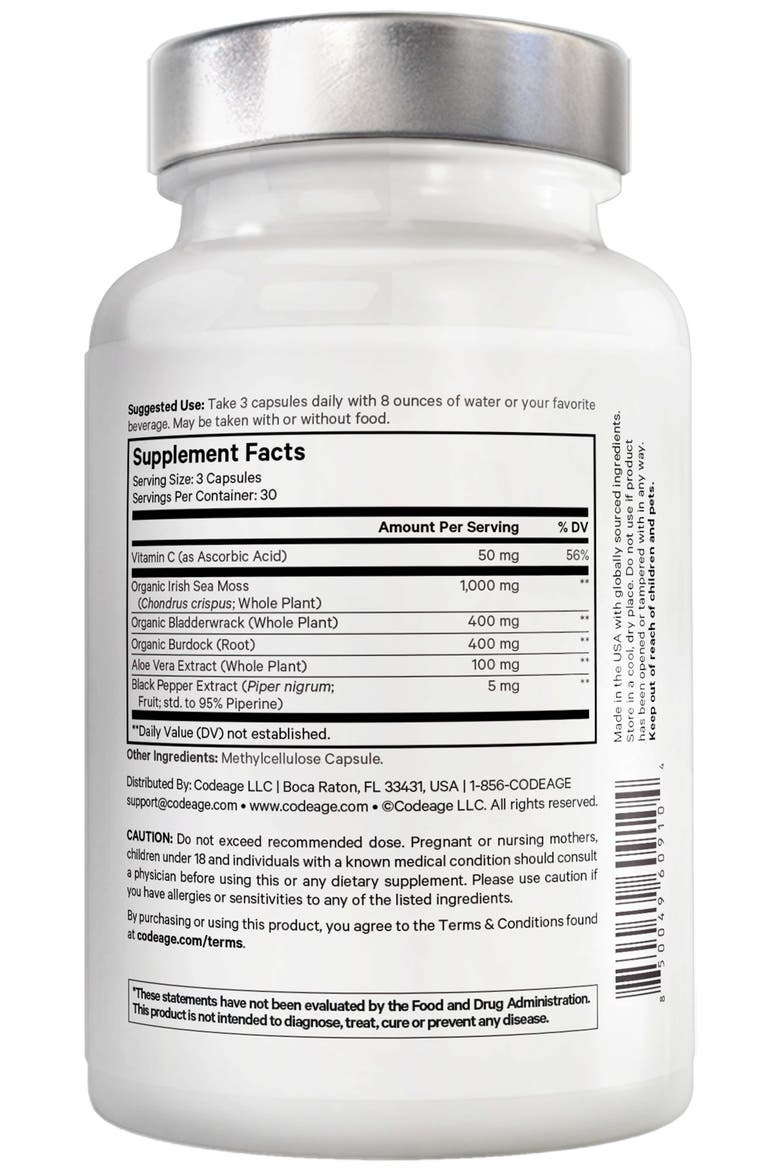 Amen Sea Moss, Bladderwrack & Burdock Seaweed Superfood, Alternate, color, White