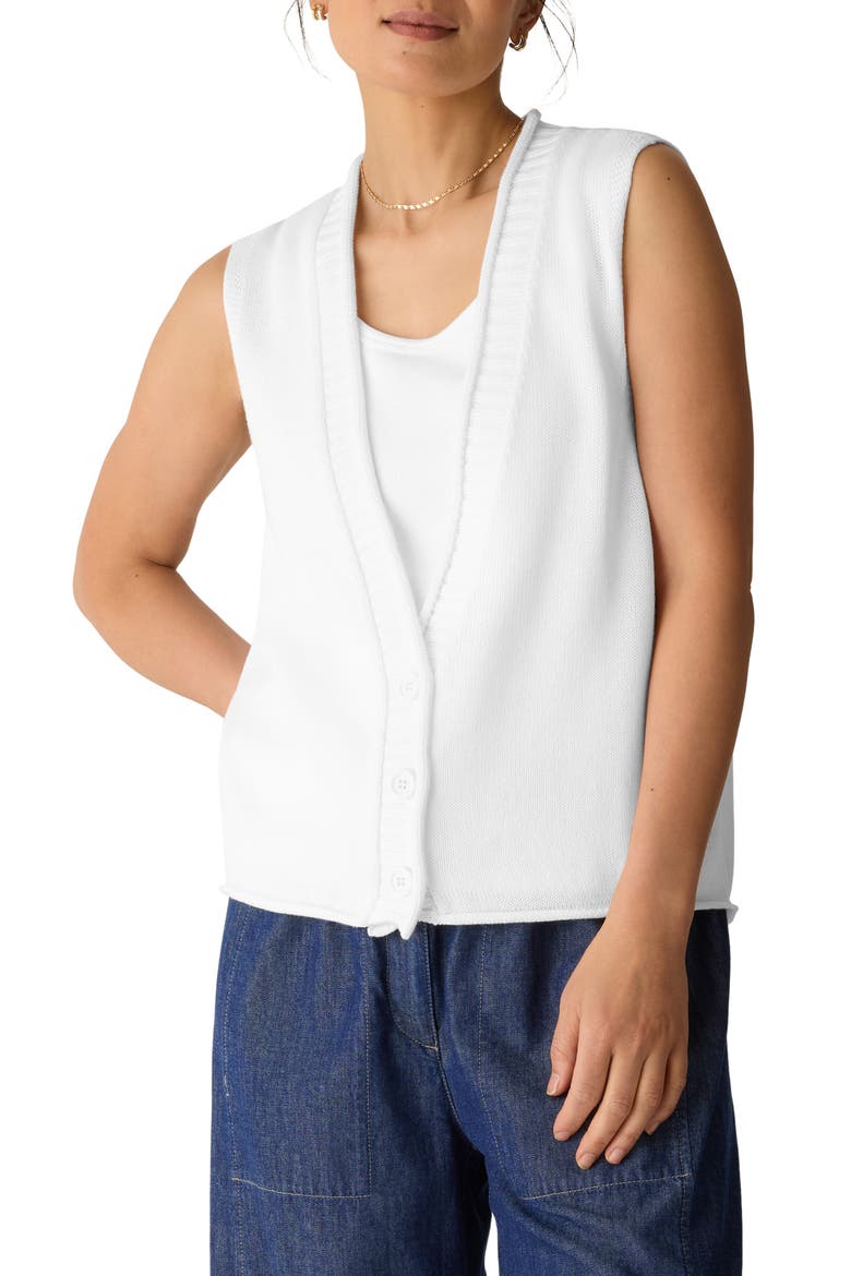 V-Neck Organic Cotton Blend Vest, Main, color, WHITE