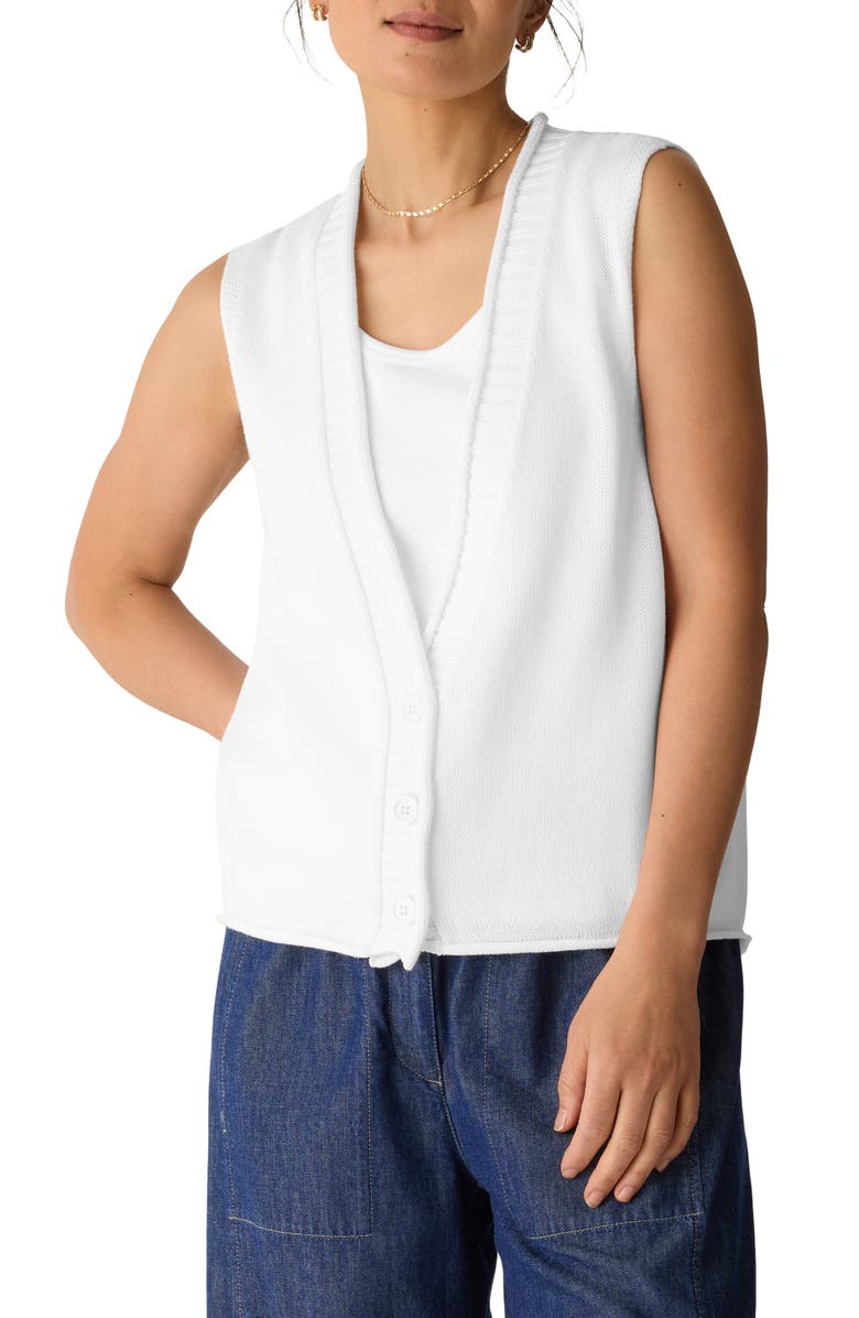 Eileen Fisher V-Neck Organic Cotton Blend Vest, Main, color, White