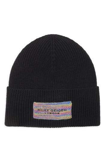 Kurt Geiger London Logo Patch Cuffed Beanie In Black