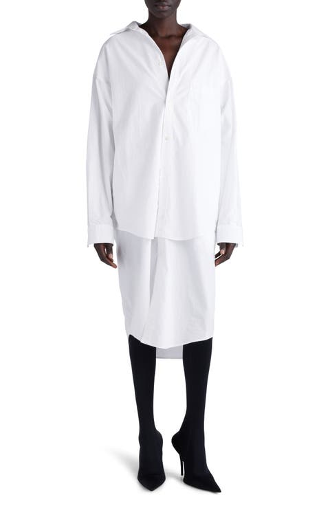 ワンピース Balenciaga White poplin shirt dress Balenciaga Cotton Shirt Dress | White | FARFETCH