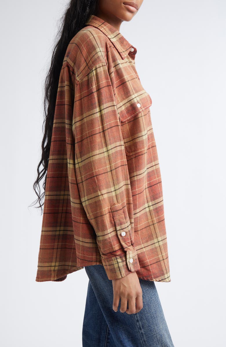 R13 Boyfriend Plaid Cotton Button-Up Shirt, Alternate, color, Bleached Red / Ecru Plaid