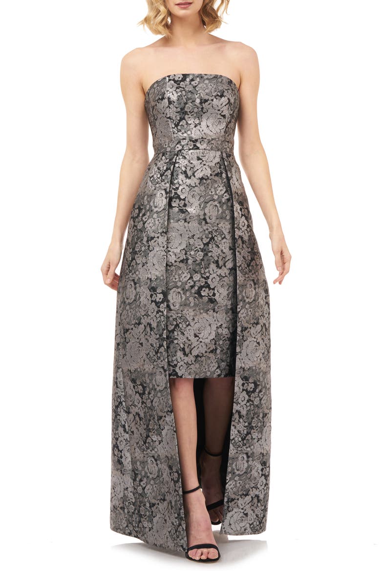 Paloma Strapless Jacquard Gown, Main, color, SILVER MULTI