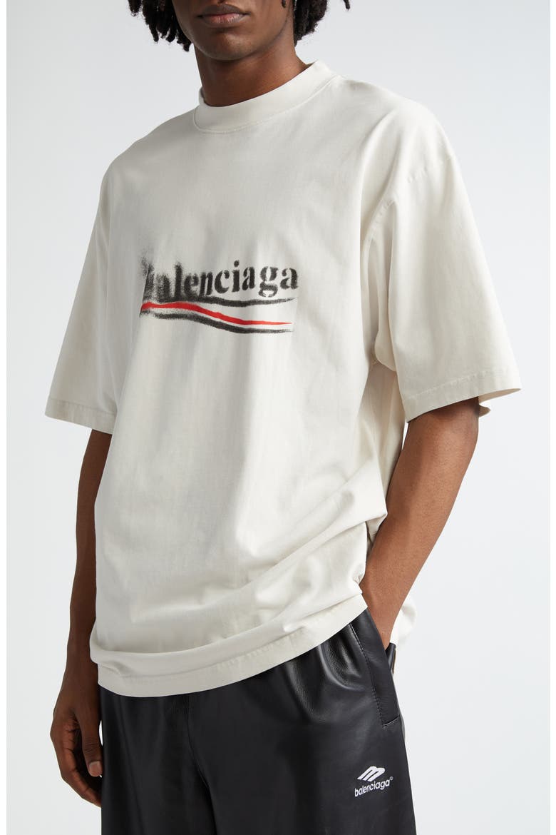 Political Stencil Logo Graphic T-Shirt, Alternate, color, ECRU/ BLACK
