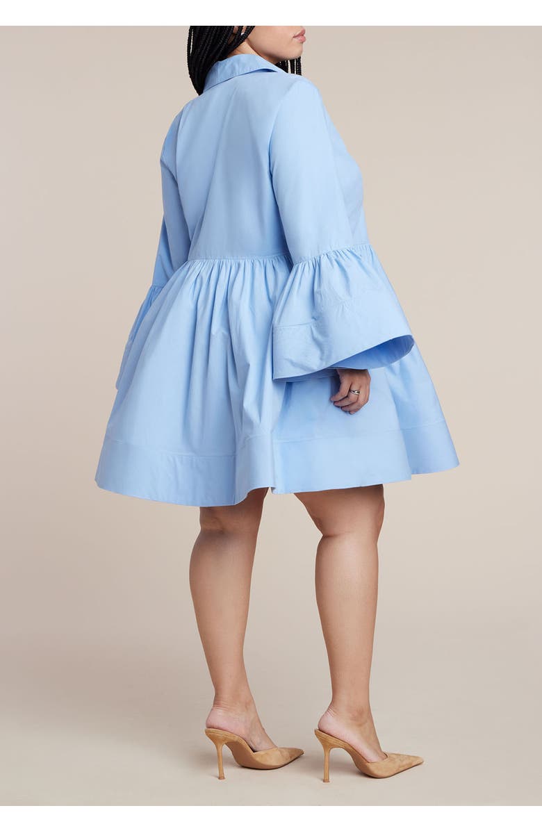 ELOQUII Poplin Ruffle Flare Mini Dress, Alternate, color, Coconut Milk