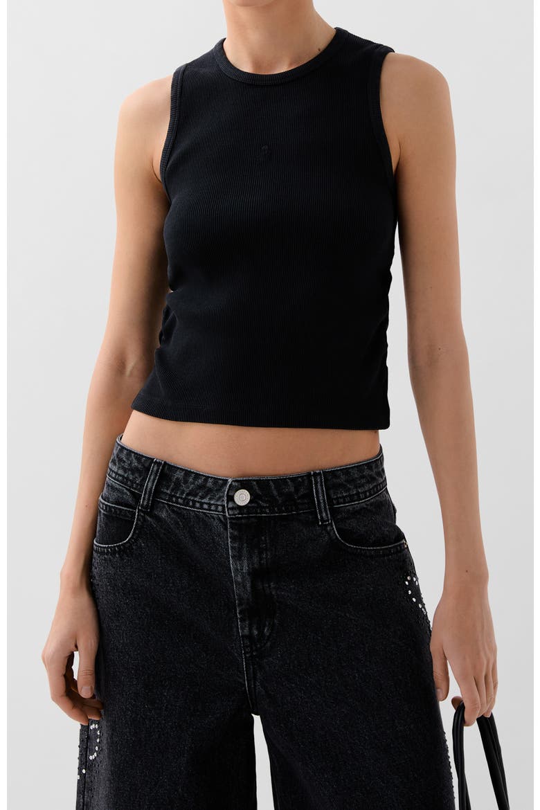 Rib Gather Side Tee, Main, color, Black