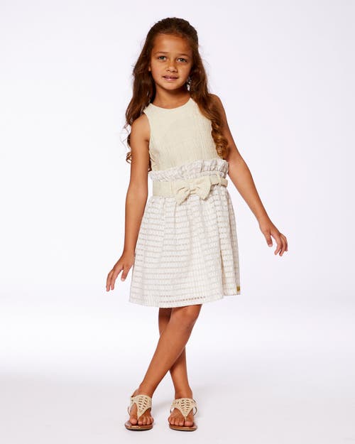 Deux Par Deux Girl's Bi-material Belted Dress Beiges In Beige