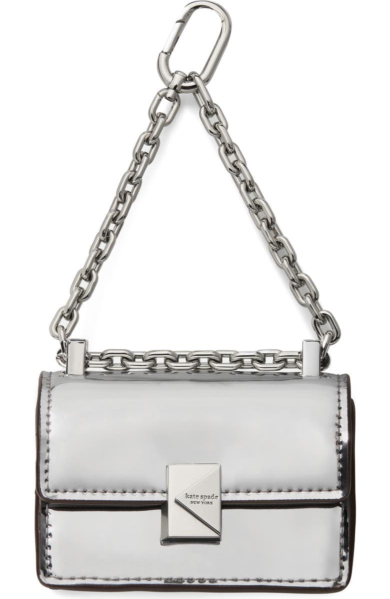 Kate Spade New York charmed mirror metallic leather bag charm, Main, color, Silver
