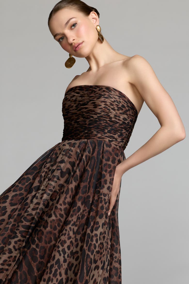 Strapless Leopard A-Line Chiffon Midi Dress, Alternate, color, Leopard