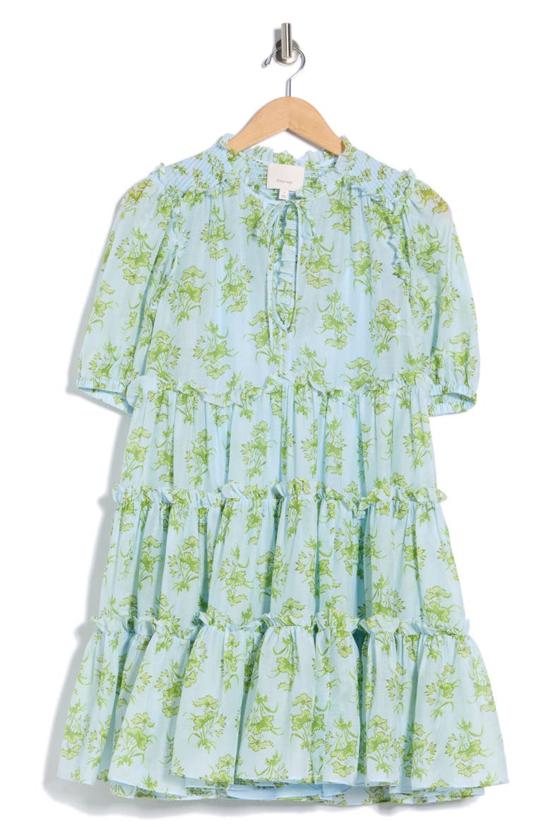 Papyrus Floral Madara Short Sleeve Minidress, Alternate, color, WHISPERING SKY MULTI