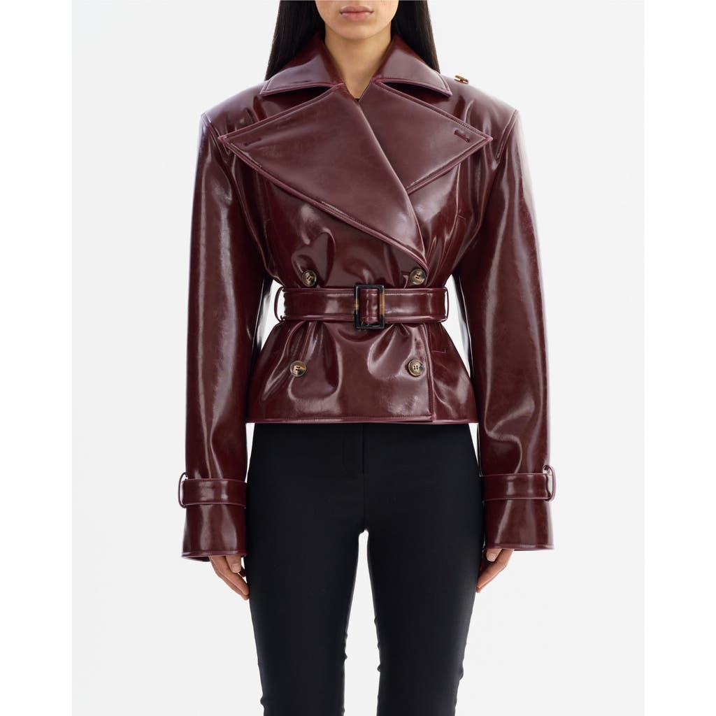 Lamarque Ladies Belted Faux Leather Jacket In Burgundy