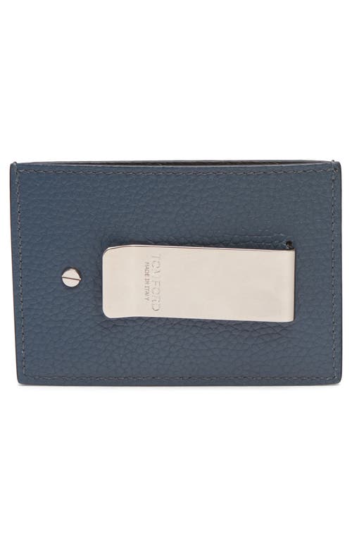 Tom Ford T-line Soft Grain Leather Card Holder With Money Clip In Blue
