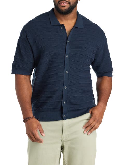 Big & Tall Short-Sleeve Polo Cardigan Sweater