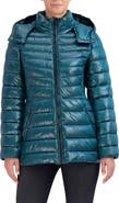 Cole Haan Pearlized Mixed Quilt Hooded Puffer Coat