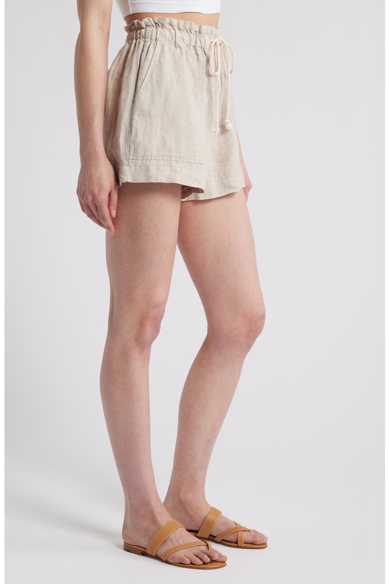 Foster Paperbag Linen Shorts, Alternate, color, HEATHERED FLAX