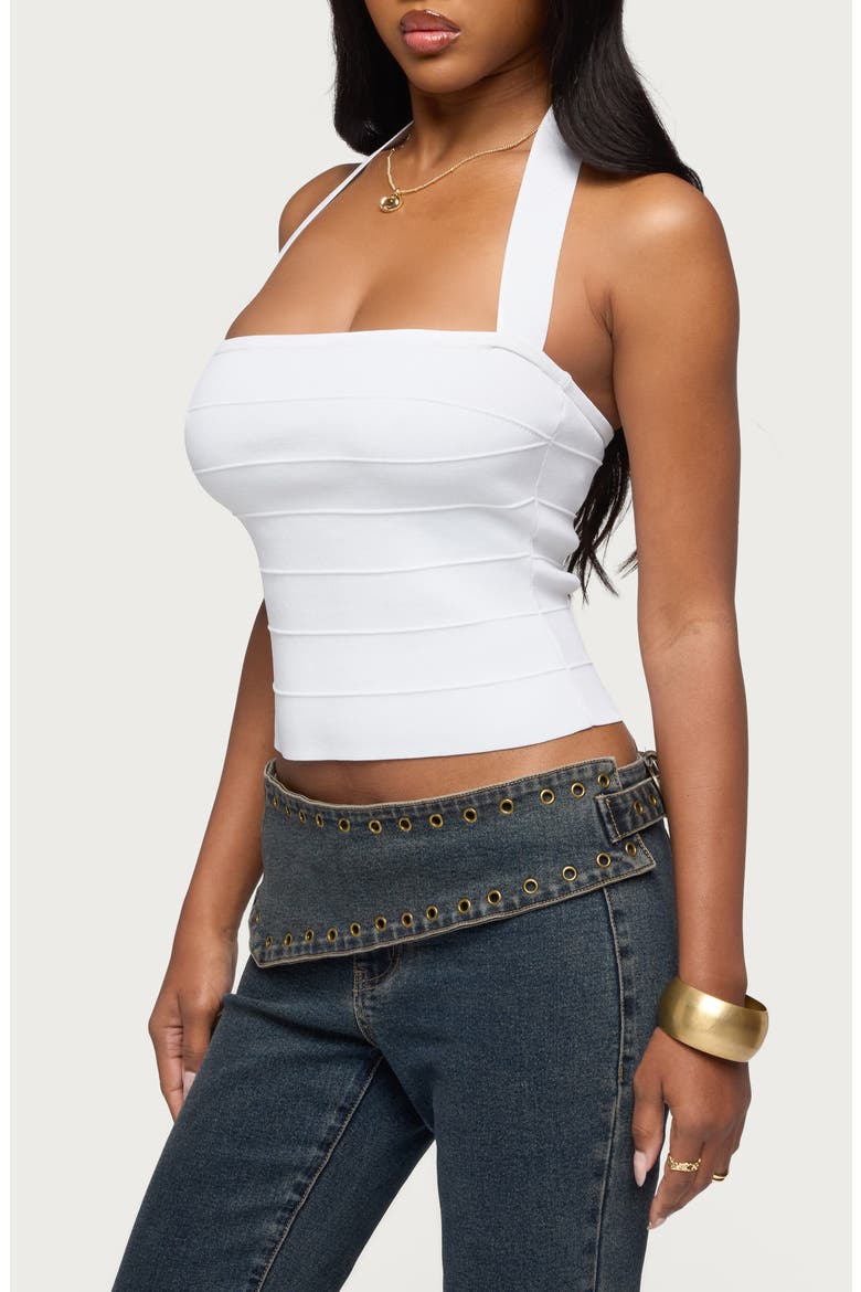 Esmerela Bandage Crop Halter Top, Alternate, color, WHITE