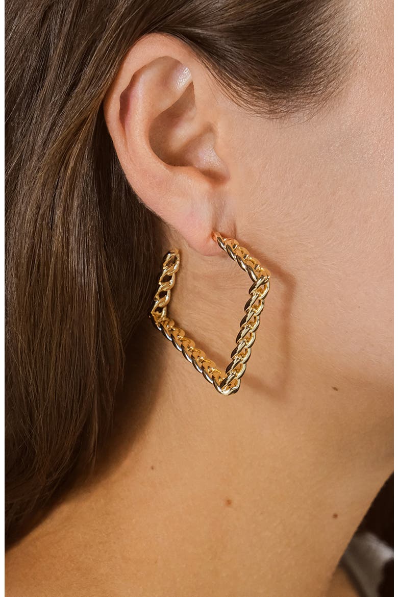 Square Cuban Link Hoop Earrings, Alternate, color, GOLD