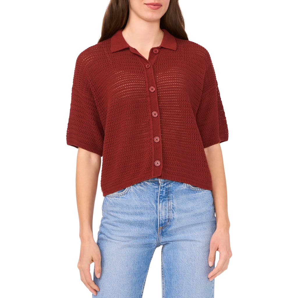 Halogen ® Open Stitch Button-up Polo Sweater In Brown