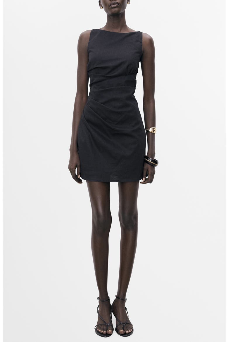 Draped Linen & Cotton Minidress, Main, color, BLACK