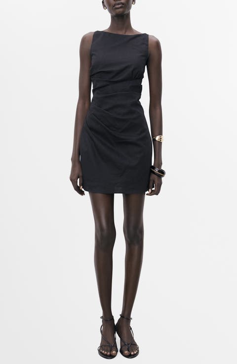 Draped Linen & Cotton Minidress