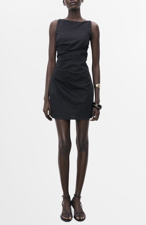 Mango Robe Courte Drapée Lin Noir - Femme - Xl -  In Black
