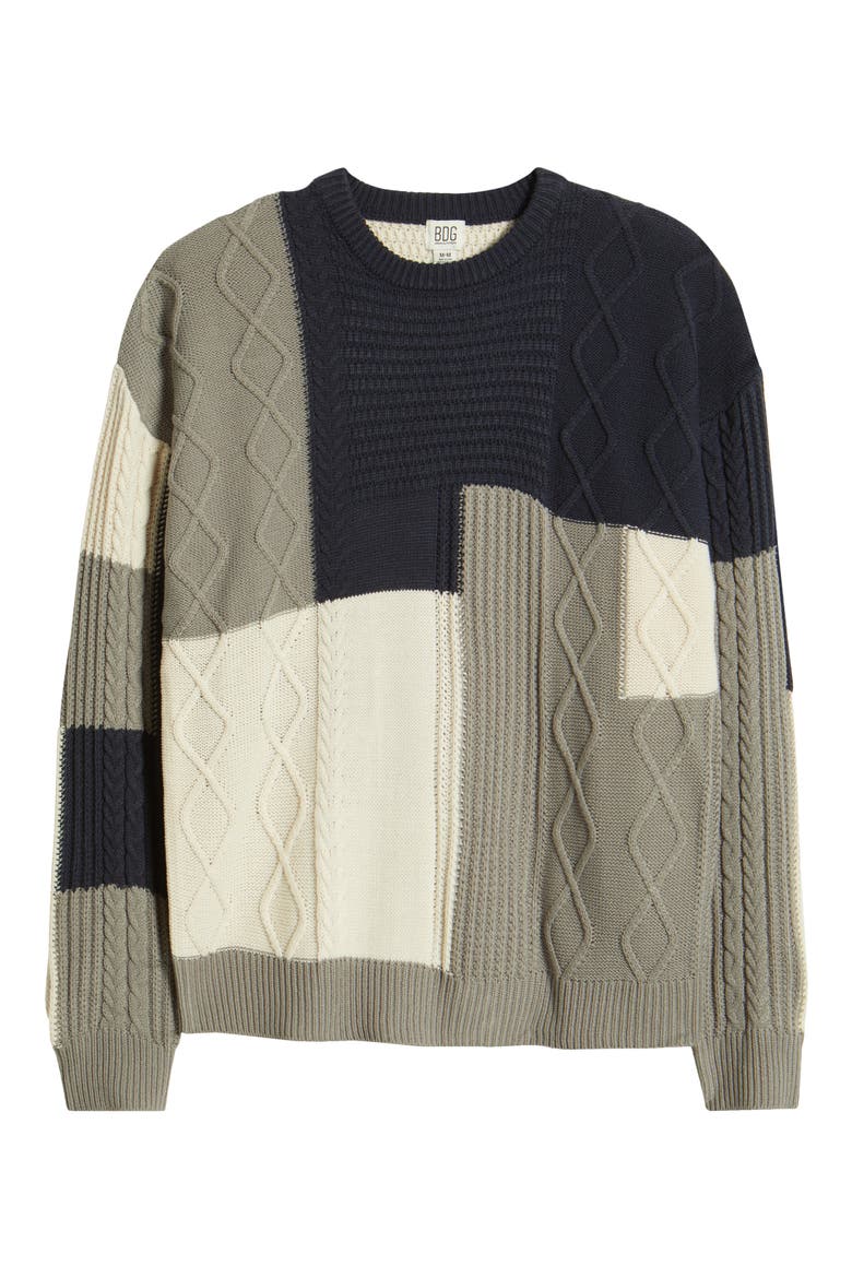 Patchwork Mixed Stitch Sweater, Alternate, color, NAVY