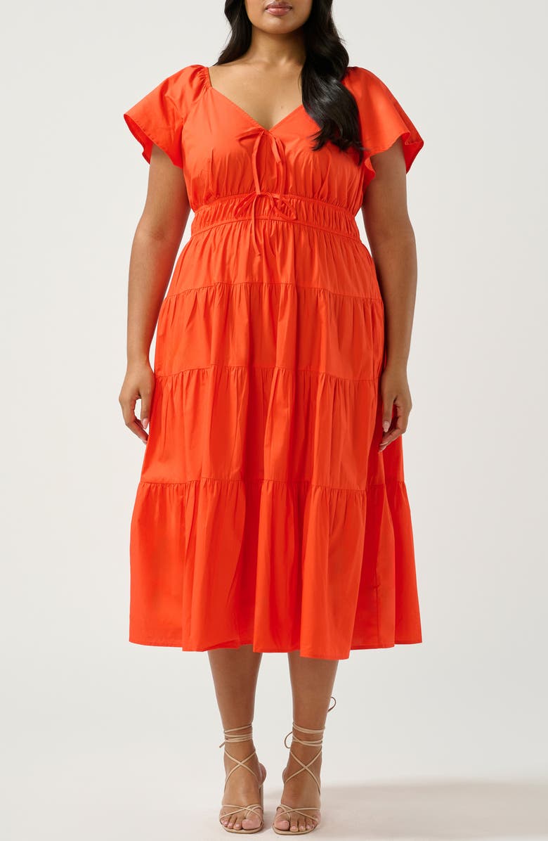 Estelle Ana Cotton Midi Dress, Main, color, Tangerine