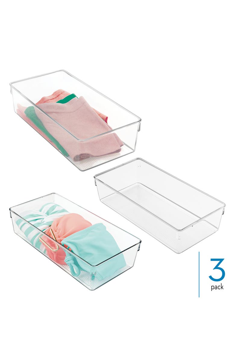 iDesign Plastic Dresser Drawer Organizer for Bedroom - Set of 3 - Clear, Alternate, color, Clear