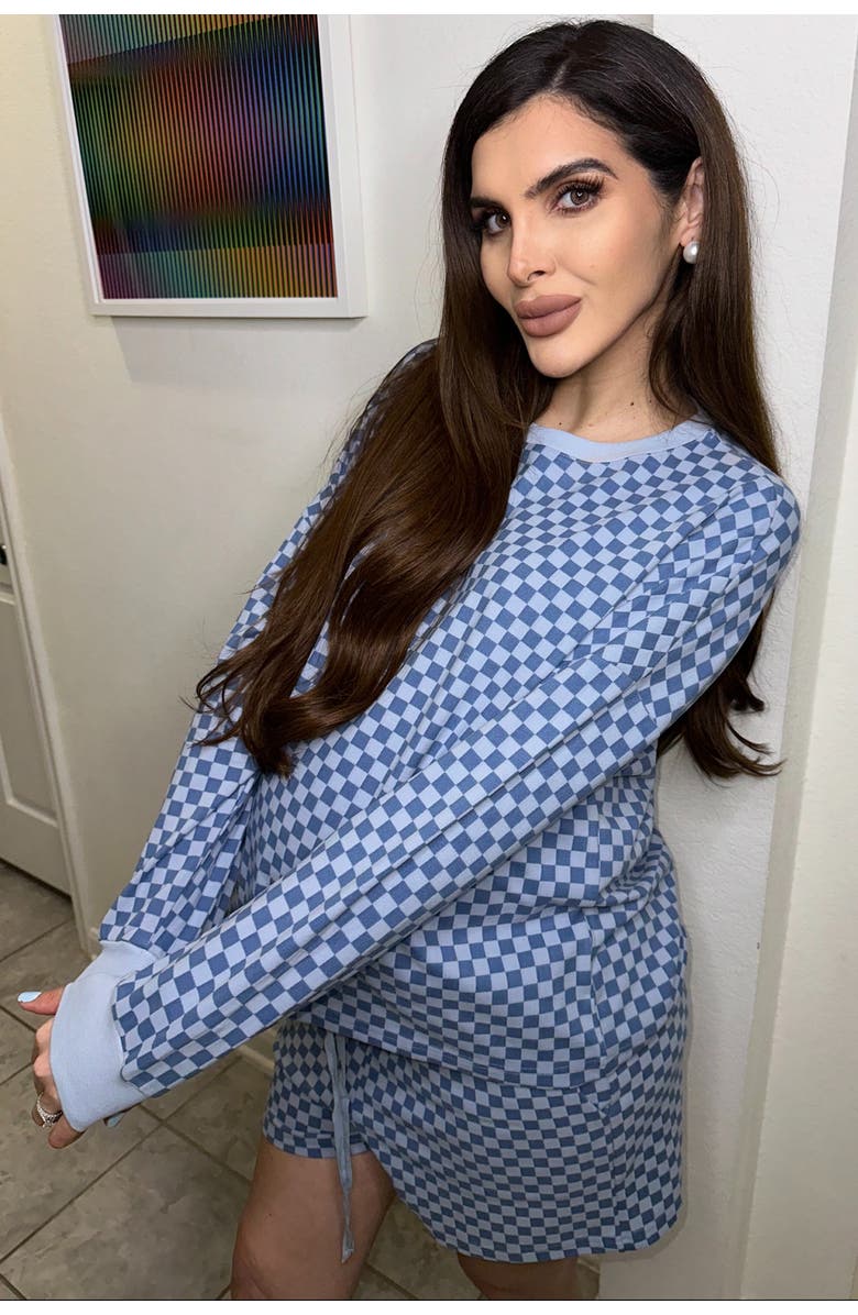 PinkBlush Checkered Plaid Pullover Shorts Set, Alternate, color, Blue