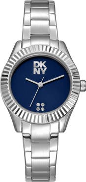 DKNY Logo Ridged Bezel Bracelet Watch, 30mm