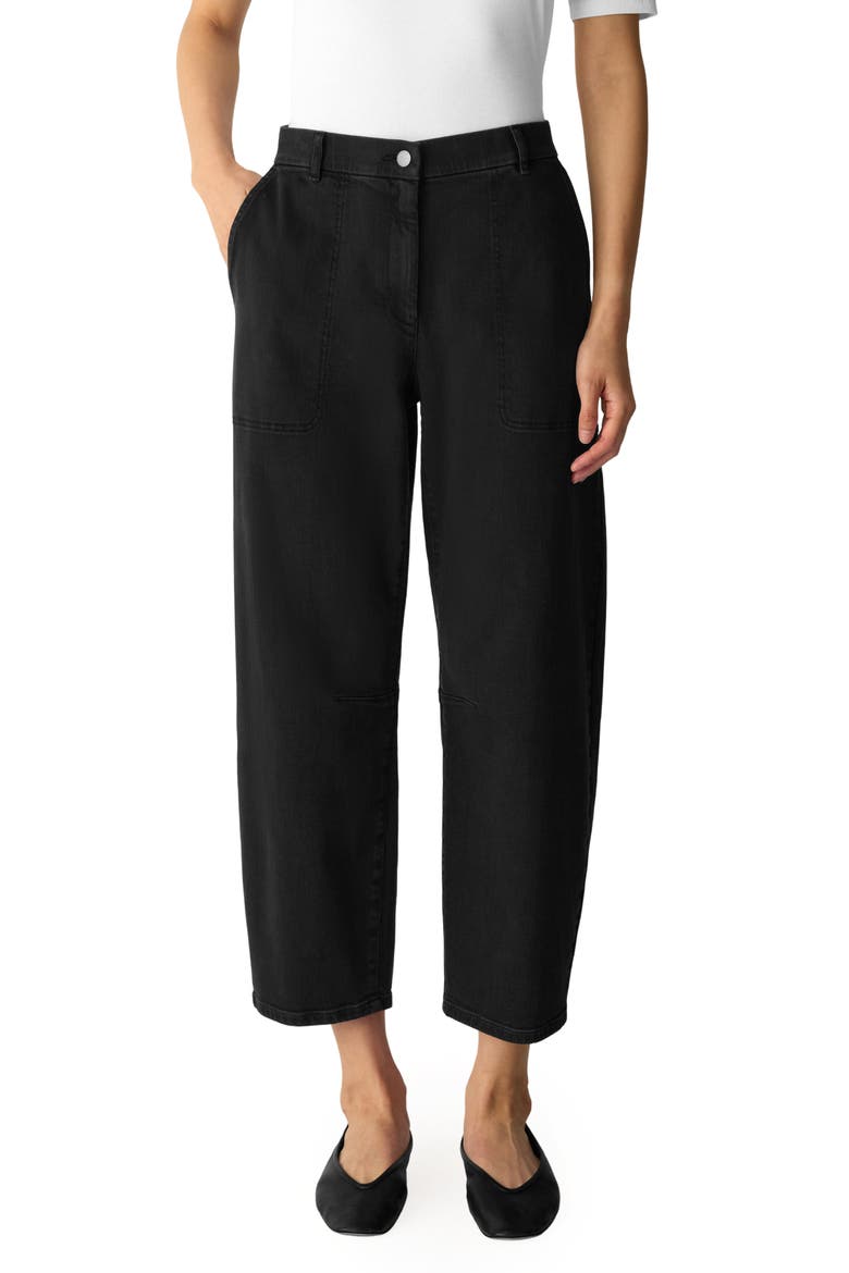Organic & Recycled Cotton High Waist Ankle Arch Jeans, Main, color, BLACK
