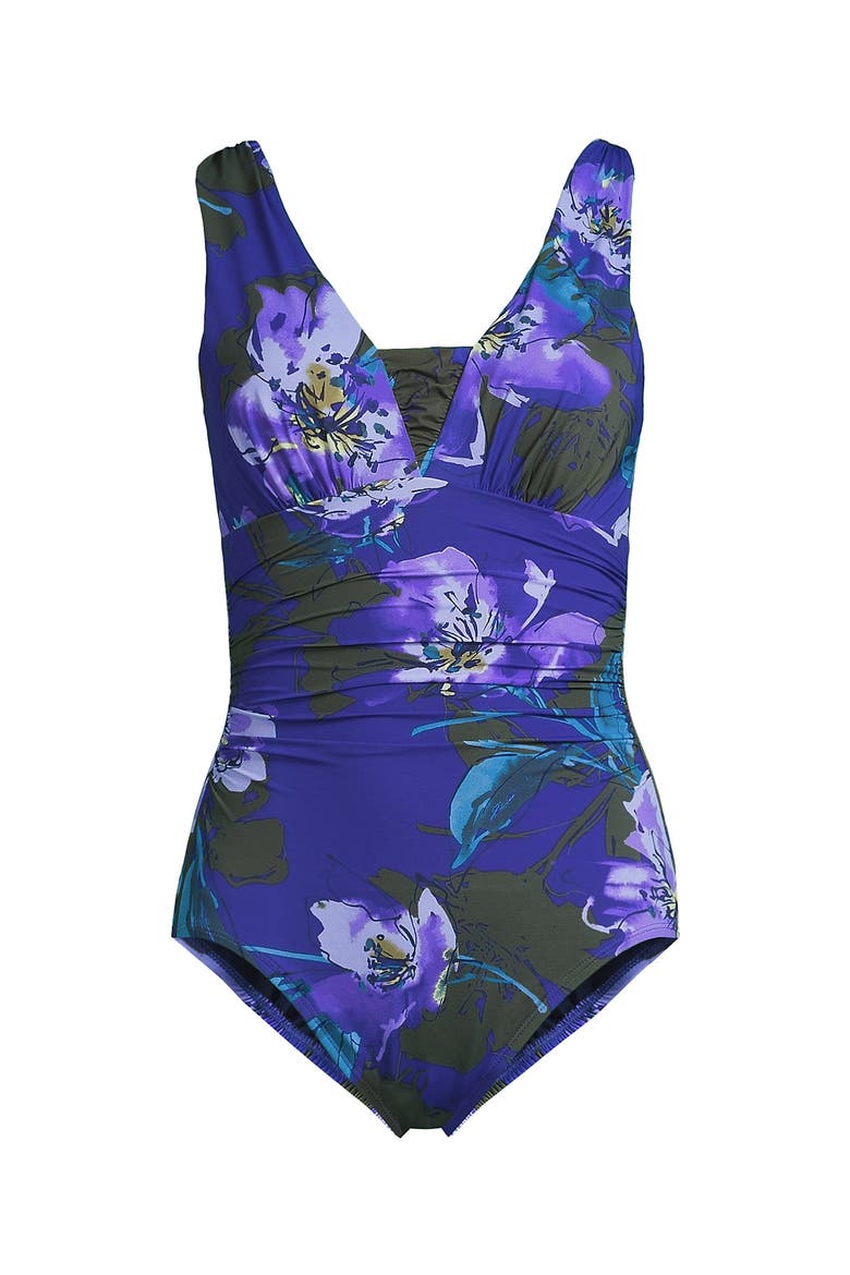 NEW SlenderSuit Grecian Adjustable Low Leg One Piece, Alternate, color, Violet Etched Floral